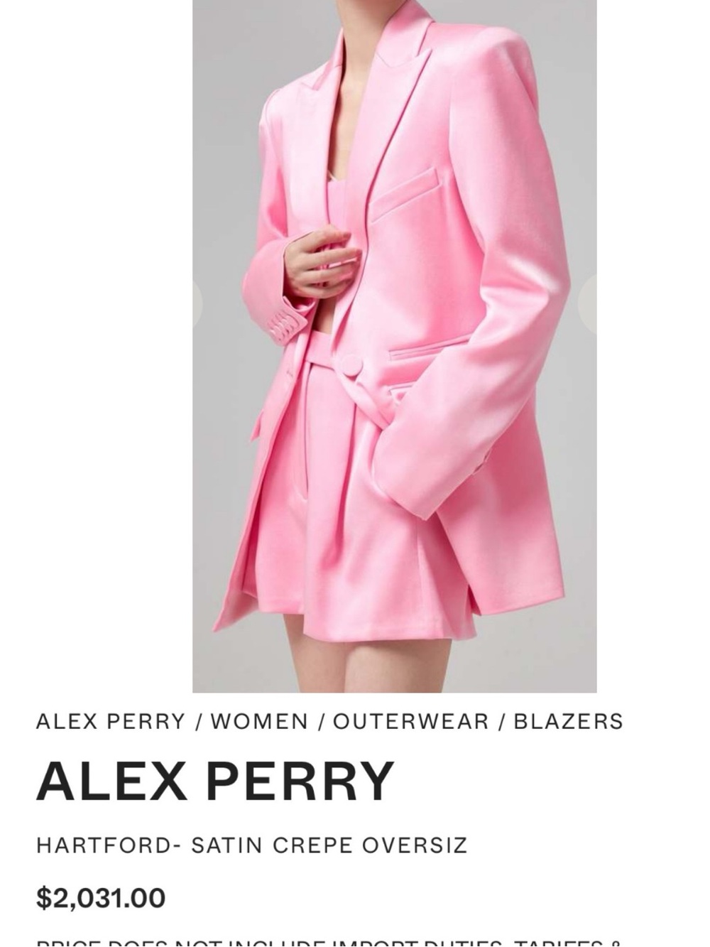 Alex Perry Hartford-Satin Crepe Oversized Pink Blazer Size 12